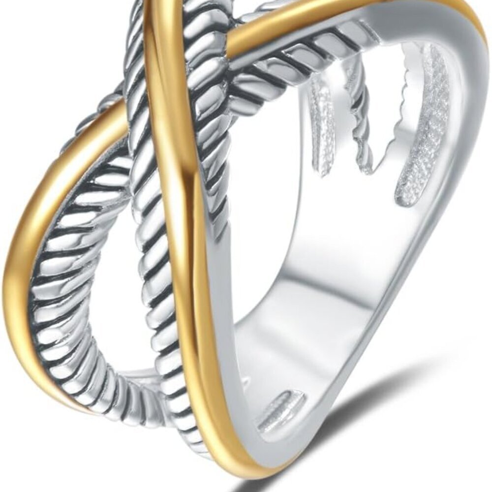UNY Ring Vintage Designer Fashion Brand Women Valentine Gift Two Tone Plating Tw